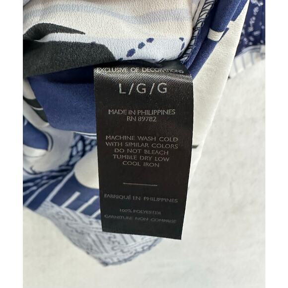 Natori Kabuki PJ Set Large Floral Short Sleeve Draw String Bottoms Blue White - Picture 9 of 14